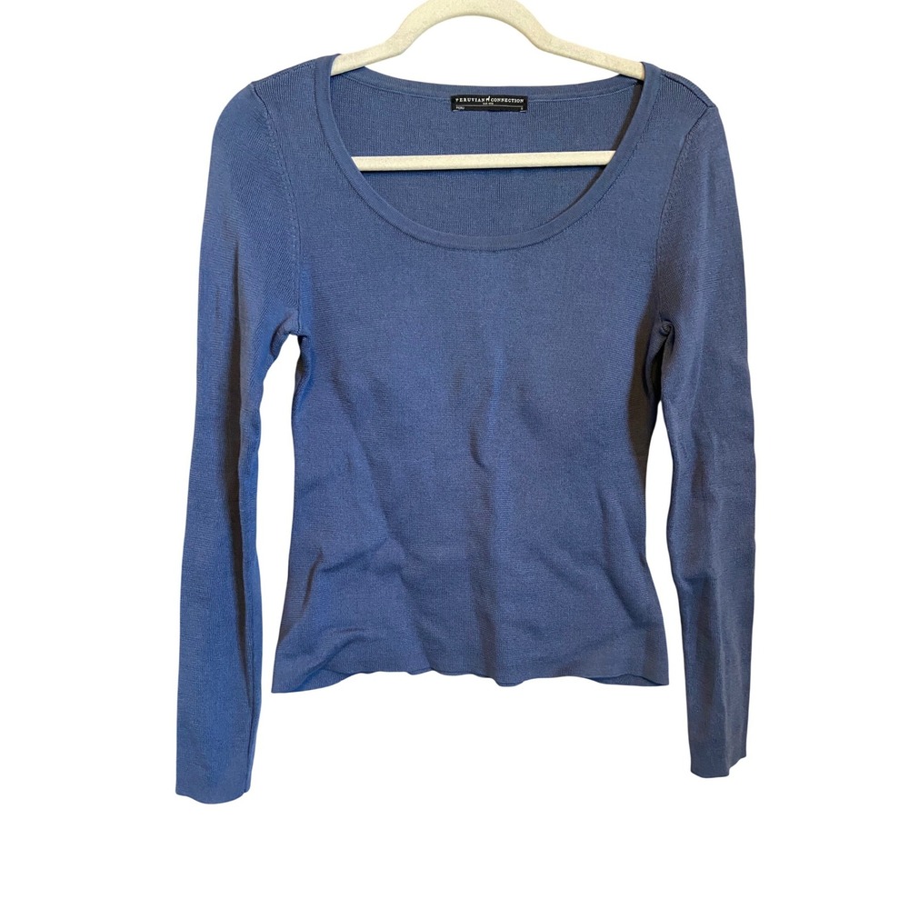 Peruvian Connection‎ Blue Scoop Neck Knit Sweater Pima Cotton Size Small